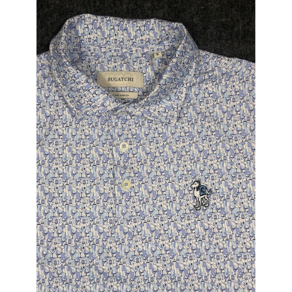 Bugatchi Novelty Camel Cocktail Glass  Print Polo Shirt Mens SM 8-Way Stretch